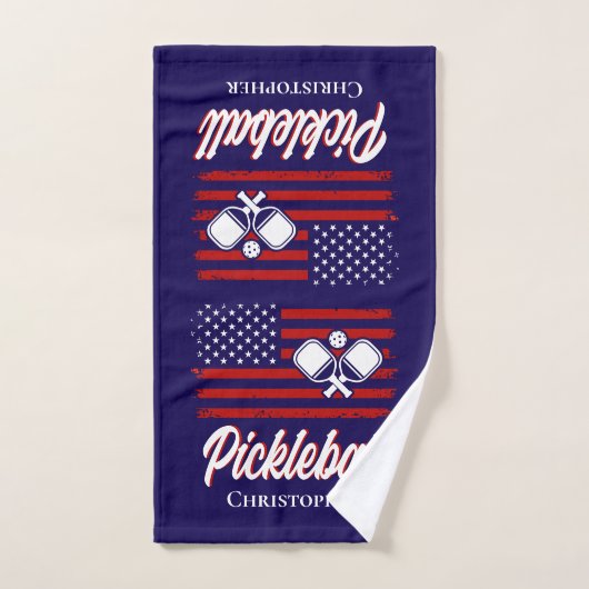 Gepersonaliseerde rood wit blauwe vlag pickleball handdoek (Handdoek)