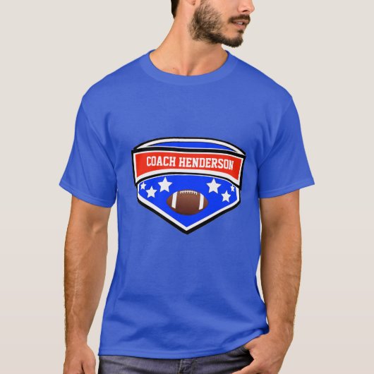 Gepersonaliseerde rood, wit en blauw Football coac T-shirt (Voorkant)