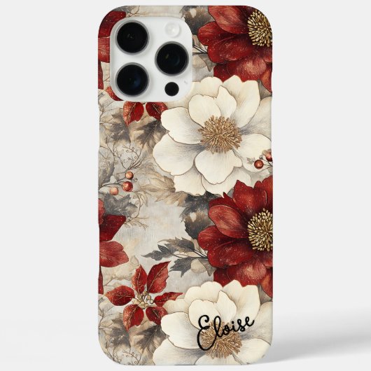 Gepersonaliseerde rood & wit kerstbloem Case-Mate iPhone case (Achterkant)