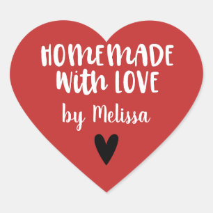 Gepersonaliseerde rood wit zelfgemaakt met liefde hart sticker