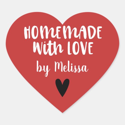 Gepersonaliseerde rood wit zelfgemaakt met liefde hart sticker (Voorkant)