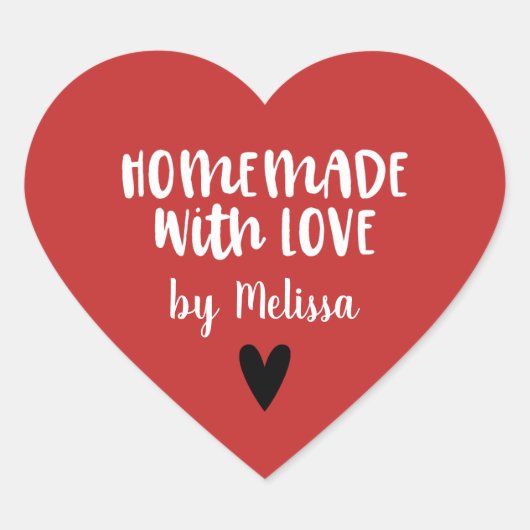 Gepersonaliseerde rood wit zelfgemaakt met liefde hart sticker (Voorkant)