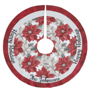 Gepersonaliseerde rood-witte poinsettia kerstboom rok