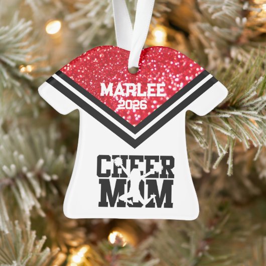 Gepersonaliseerde rood & zwart Cheer Mom Ornament (Boom)