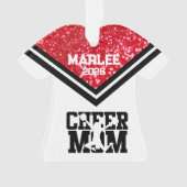 Gepersonaliseerde rood & zwart Cheer Mom Ornament (voorkant)