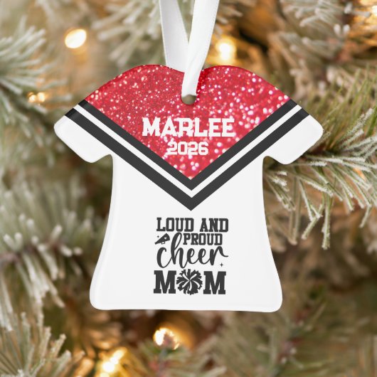 Gepersonaliseerde rood & zwart Cheer Mom Ornament (Boom)