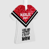 Gepersonaliseerde rood & zwart Cheer Mom Ornament (voorkant)
