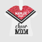 Gepersonaliseerde rood & zwart Cheer Mom Ornament (achterkant)