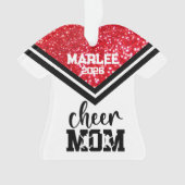 Gepersonaliseerde rood & zwart Cheer Mom Ornament (voorkant)