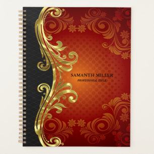 Gepersonaliseerde rood zwart en goud wervelingen planner