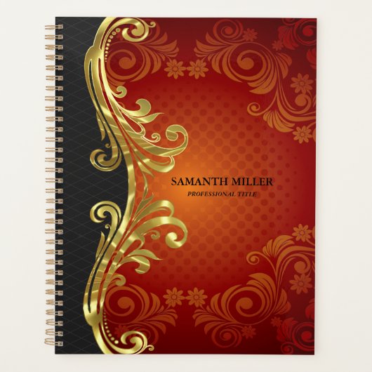Gepersonaliseerde rood zwart en goud wervelingen planner (Voorkant)