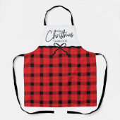 Gepersonaliseerde rood zwart geplakt vrolijk kerst schort (Voorkant)
