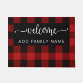 Gepersonaliseerde rood & zwart geruite welkomstdeu deurmat (Voorkant)