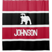 Gepersonaliseerde rood zwart wit gestreepte bulldo douchegordijn (Voorkant)