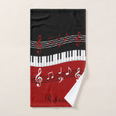 Gepersonaliseerde rood zwart wit piano toetsen bad handdoek (Handdoek)