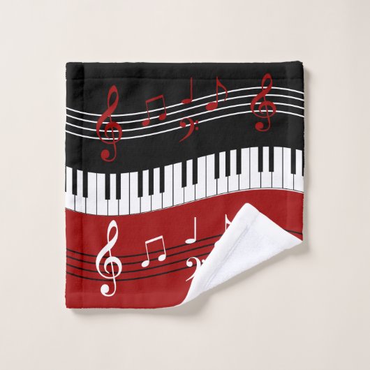 Gepersonaliseerde rood zwart wit piano toetsen bad handdoek (Wasdoekje)