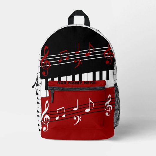 Gepersonaliseerde rood zwart wit piano toetsen en bedrukte rugzak (Voorkant)