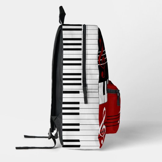 Gepersonaliseerde rood zwart wit piano toetsen en  bedrukte rugzak (Links)