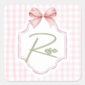 Gepersonaliseerde Roos Baby Girl Nursery Bow & Gin Vierkante Sticker (Voorkant)