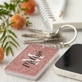 Gepersonaliseerde Roos Gold Glitter Monogram Naam Sleutelhanger (Voorkant Rechts)