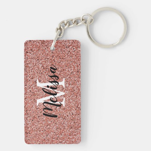 Gepersonaliseerde Roos Gold Glitter Monogram Naam Sleutelhanger (achterkant)