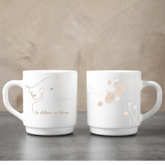 Gepersonaliseerde Roos Gold Line Art Mindfulness Q Koffiemok