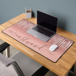 Gepersonaliseerde Roos Gold Ombre Glitter Drips Bureaumat