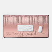 Gepersonaliseerde Roos Gold Ombre Glitter Drips Bureaumat (Keyboard & Muis)