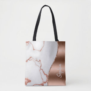 Gepersonaliseerde Roos Gold Shimmer Marble Glam Gl Tote Bag