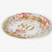 Gepersonaliseerde Roos Goud 80ste Verjaardag Papie Papieren Bordje (Gekanteld)