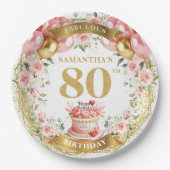 Gepersonaliseerde Roos Goud 80ste Verjaardag Papie Papieren Bordje (Voorkant)