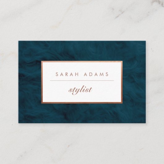 Gepersonaliseerde Roos Goud Blauwgroen Bont Visite Visitekaartje (Voorkant)