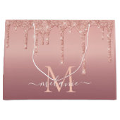 Gepersonaliseerde Roos Gouden Glitter Gift Bag voo Groot Cadeauzakje (Voorkant)