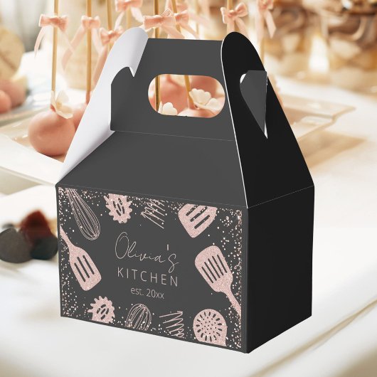 Gepersonaliseerde Roos Gouden Glitter Koken Gereed Bedankdoosjes