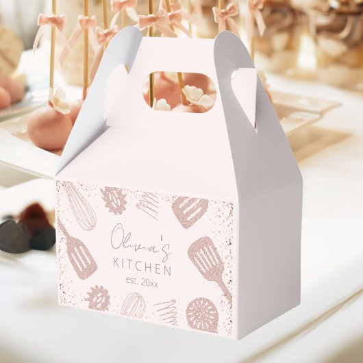 Gepersonaliseerde Roos Gouden Glitter Koken Gereed Bedankdoosjes