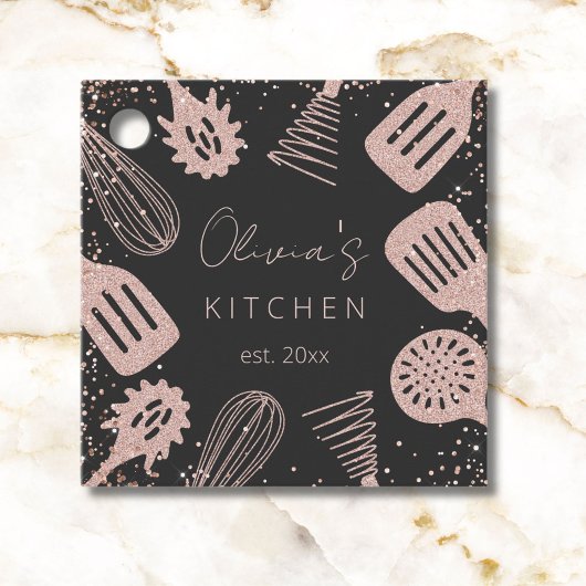 Gepersonaliseerde Roos Gouden Glitter Koken Gereed Bedankjes Labels