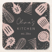 Gepersonaliseerde Roos Gouden Glitter Koken Gereed Kartonnen Onderzetters (Voorkant)