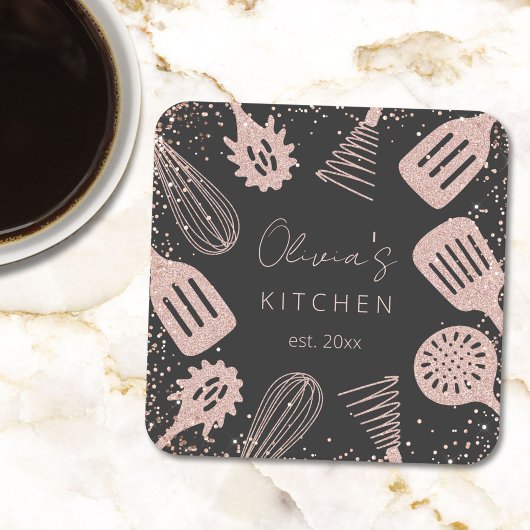 Gepersonaliseerde Roos Gouden Glitter Koken Gereed Kartonnen Onderzetters