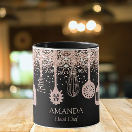 Gepersonaliseerde Roos Gouden Glitter Koken Gereed Mok