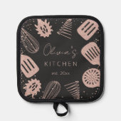 Gepersonaliseerde Roos Gouden Glitter Koken Gereed Pannenlap (Voorkant)