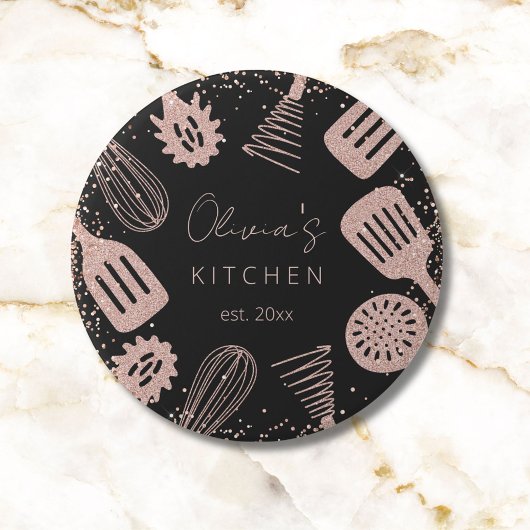 Gepersonaliseerde Roos Gouden Glitter Koken Gereed Ronde Button 7,6 Cm