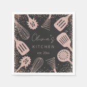 Gepersonaliseerde Roos Gouden Glitter Koken Gereed Servet (Voorkant)