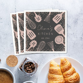Gepersonaliseerde Roos Gouden Glitter Koken Gereed Servet