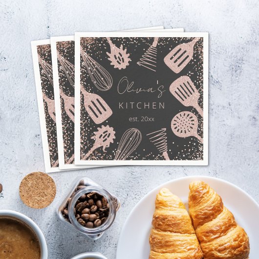 Gepersonaliseerde Roos Gouden Glitter Koken Gereed Servet