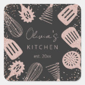 Gepersonaliseerde Roos Gouden Glitter Koken Gereed Vierkante Sticker (Voorkant)