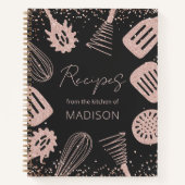 Gepersonaliseerde Roos Gouden Glitter Koken Recept Notitieboek (Voorkant)