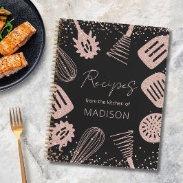 Gepersonaliseerde Roos Gouden Glitter Koken Recept Notitieboek