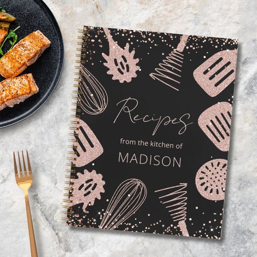 Gepersonaliseerde Roos Gouden Glitter Koken Recept Notitieboek