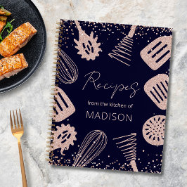 Gepersonaliseerde Roos Gouden Glitter Koken Recept Notitieboek