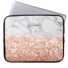 Gepersonaliseerde Roos gouden glitter marmeren lap Laptop Sleeve